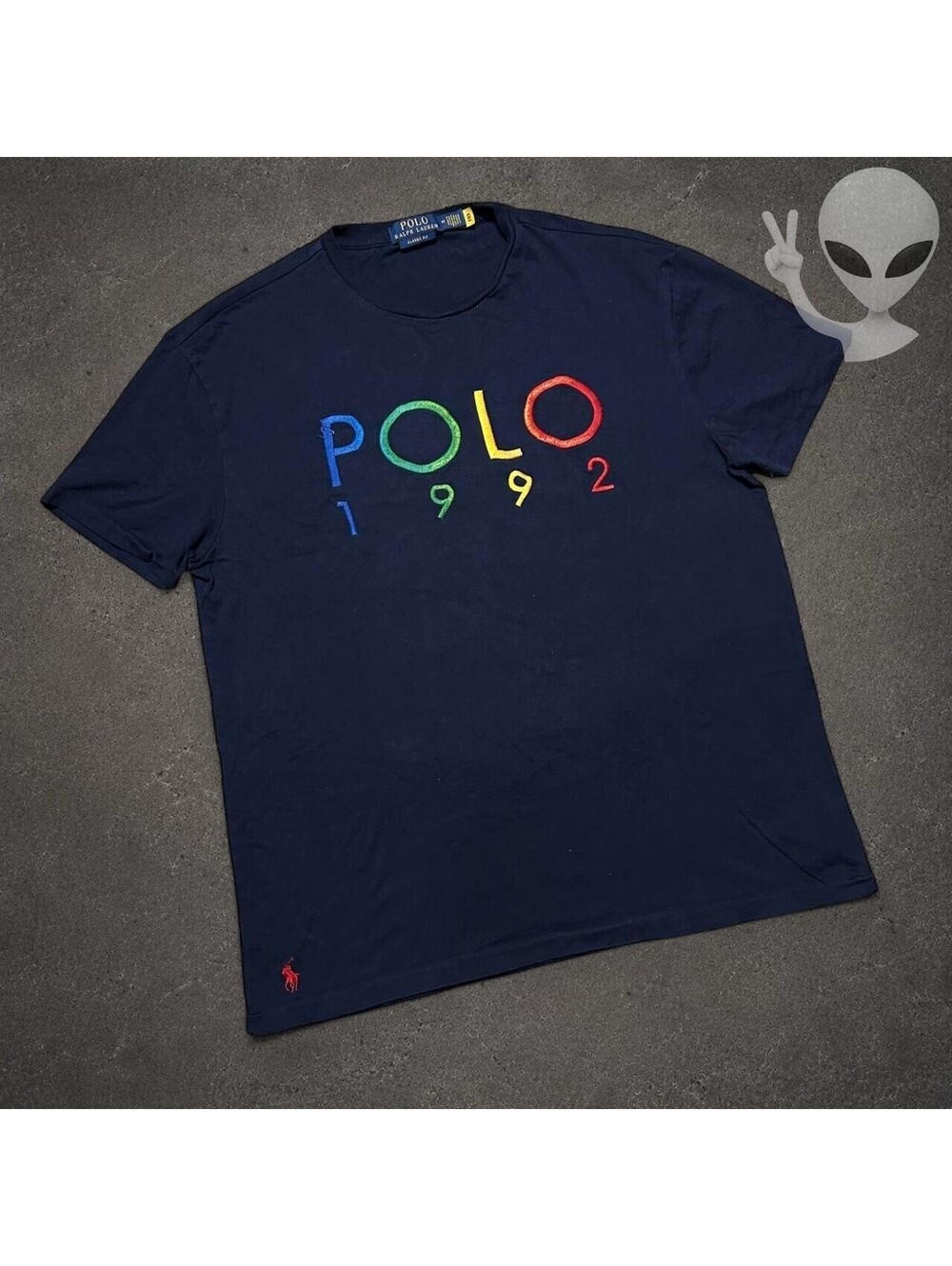 Polo Ralph Lauren 1992 Spell Out Embroidered T-Shirt Mens Size M Navy